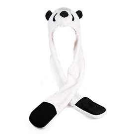 TOPTIE Panda Faux Fur Cute Animal Ears Hat Mittens Scarf Hood-Panda