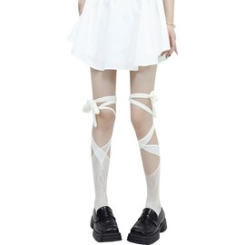 Roiyezo Women's Knee High Socks, Lace Socks, With Lace, For Ballet, Cosplay or Uniform, Cute, Spring/Summer, Thin, Lolita, Socks, Popular, Not Stuffy, TypeF-White