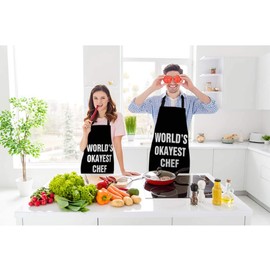 Beabes World's Okayest Chef Kitchen Bib Apron Inspiration Quote Simple Word On Black Polyester Adjustable Apron For Outdoor BBQ Gardening 27" X 31" For Chef Waitress