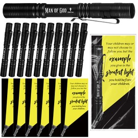 Coume 10 Sets Fathers Day Pen Flashlight Gift for Men Small Pocket Flashlight with Motivational Bible Verse Cards Appreciation Gifts for Church Bulk Dad Husband, Not Include Batteries
