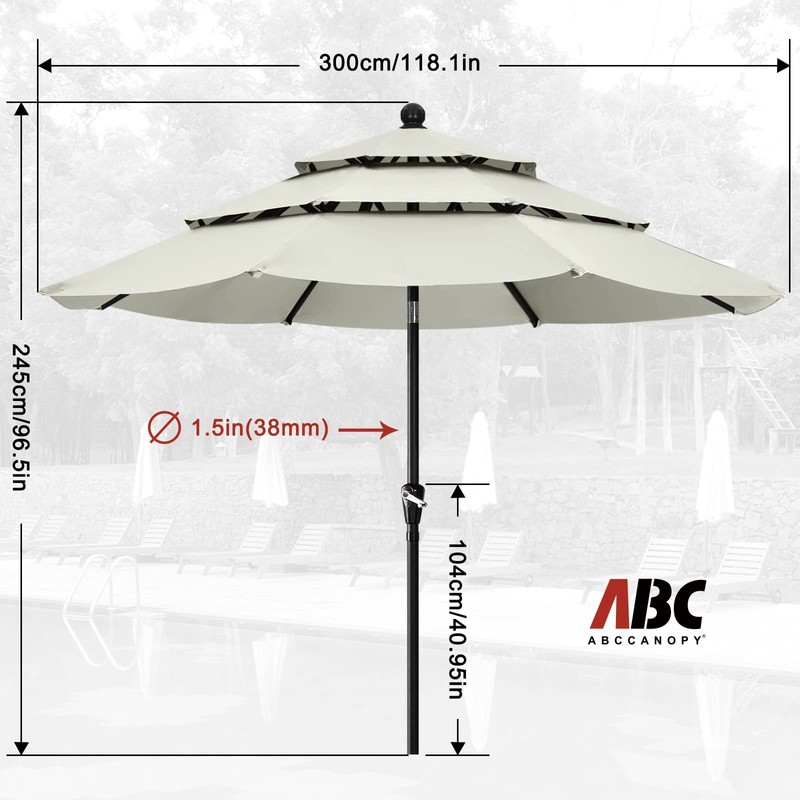 ABCCANOPY Patio Umbrellas 3-Tiers 10FT (Light Beige)