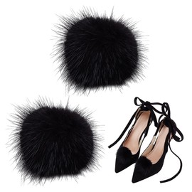 PH PandaHall Shoe Clips 2 Pieces Fluffy Mink Fur Pom Shoe Decoration Charms Black Removable Shoe Buckle Clips Plush Balls Shoe Charms for Boots Hat Flats Clothing Handbag 6.5 cm, Metal, No Gemstone
