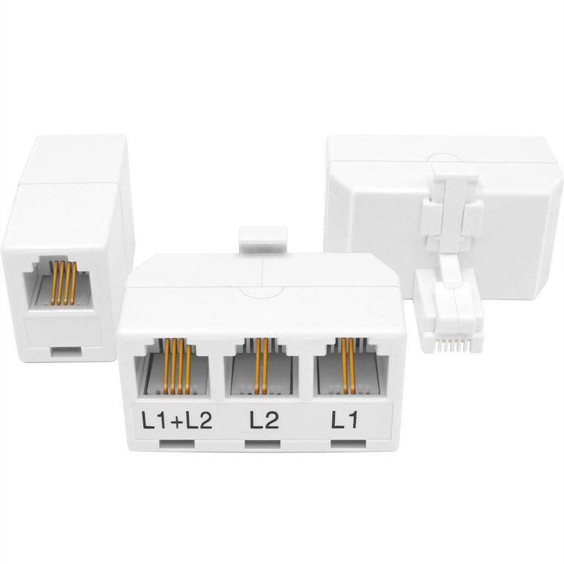 NECABLES 2+1Pack 2pcs Phone Jack Splitter 2 Line Adapter RJ11