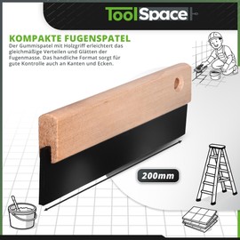 ToolSpace Rubber Spatula Joint Spatula Tiles with Rubber Lip Spatula Squeegee Rubber 200 mm Rubber Scraper Joints Wooden Handle Tile Spatula Tools Smoothing Trowel Ergonomic Work Grouting Rubber Pack of 2