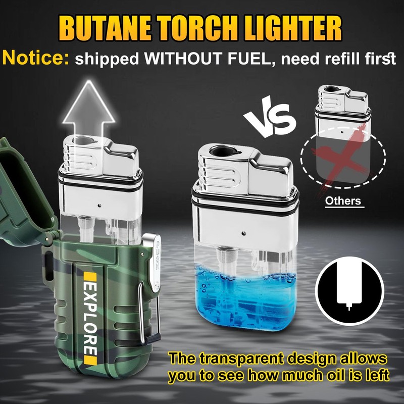 LcFun 2 Pack Waterproof Lighters, Outdoor Windproof Torch Lighters Butane
