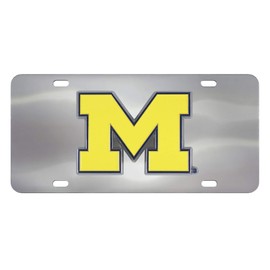 FANMATS 24519 Michigan Wolverines Stainless Steel Front License Plate with Large 3D Molded Team Metal Emblem