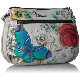 Anna by Anuschka Women's Genuine Leather Small Multi-Compartment Cross Body | Zip-Top Organizer with Outside Pockets | Floral Paradise