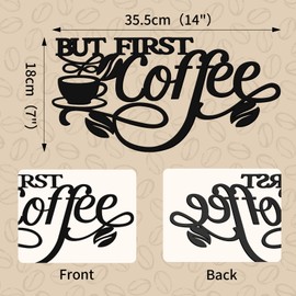 But First Coffee Sign, Black Metal Coffee Wall Art Decor, Hanging Coffee Bar Sign with Coffee Cup and Beans, 35x18cm Coffee Signs Kitchen Decoration for Home Coffee Station Shop Corner Accessories