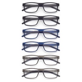 Colloddiss Paquete De 6 Anteojos De Lectura Para Hombres Y Mujeres, Anteojos De Lectura Con Bisagra De Resorte, Anteojos De Bloqueo De Luz Azul Sr20523, 2 Negros, 2 Azules, 2 Grises, 2,0 X