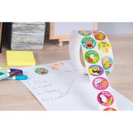 1000 ct Teacher Reward Stickers for Kids Toddlers, Motivational Classroom Sticker Roll for School Student Encouragement, 8 Animals Designs, 1.5 in