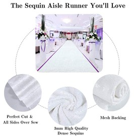 Partisout Aisle Runners for Weddings 2FTx15FT Sequin Aisle Runner Glitter Aisle Runner Rustic Outdoor Rug Runner Aisle Runner for Ceremony Sparkle Carpet Runner Payette Runner (2ftx15ft, White)