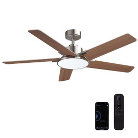 Fanbliss 52 Inch Ceiling Fans with Lights, Modern Ceiling Fan with Dimmable LED, 6 Speeds, Timer, Quiet Reversible DC Motor, Nickel Ceiling Fan for Bedroom, Living Room and Kitchen