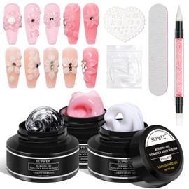 Supwee Solid Nail Extension Gel Builder Nail Modelling Gel 3 Colours Clear White Pink Builder Gel Nails UV Nail Extension Gel for Nail Salon 30 g