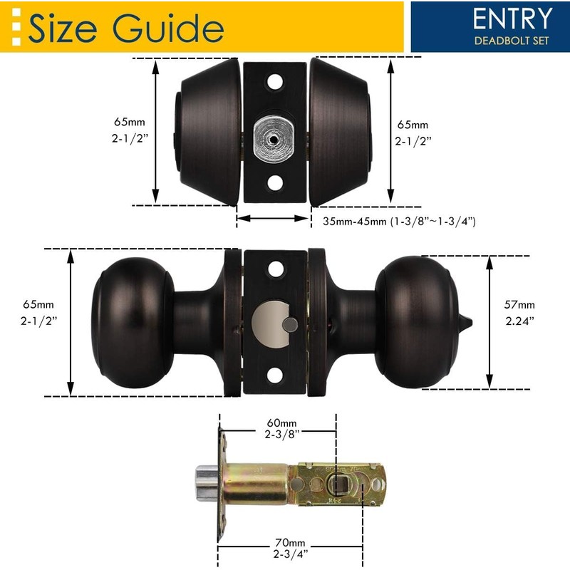 Brotima 3 Pack Keyed Alike Door Knob with Double Cylinder