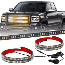 XRIDONSEN 2PCS 24 inch Truck Grill Strobe Lights Strip 288 LED Emergency Tailgate/Rear window/Grille Lights Amber White Flashing Warning Caution Safety Lights for Tow Plow Trucks Construction Vehicles