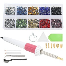 Aplicador de Diamantes de Imitación Hotfix, Juego de 10 Colores Rinestones, Aplicador de Diamantes de Imitación Fijos en Caliente, Kit de Bolígrafo con 7 Puntas, Pinzas,(Enchufe de EE. UU.)