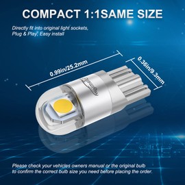 WEIMELTOY 194 LED Car Bulb, 1.5W, 12V, White, T10 Wedge Type, 360 Degree Lighting Angle, 2SMD 3030 Chipset, 4pcs High Brightness 3030 Chips, No UV or IR Radiation