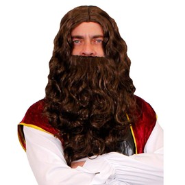 JESUS WIG & BEARD FANCY DRESS ACCESSORY KIT BROWN RELIGIOUS WIG WITH CROWN OF THORNS