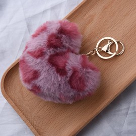 Y2k Heart Charm Leopard Keychains for Women Girls Fluffy Animal Keychain for Handbag Backpacks Charms for Purses Bag Leopard Keychain Heart Accessories for Car Key Chain Fuzzy Heart Keychains 2 Pcs
