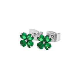 Rin Clover Earrings, Small, Cubic Zirconia, Surgical Stainless Steel, Good Luck, For Both Ears, Set of 2