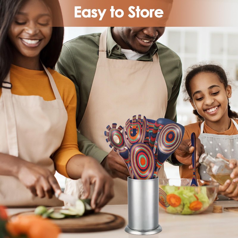 comfoyar Pakkawood Wooden Spoons for Cooking, 7 Pieces Kitchen Cooking