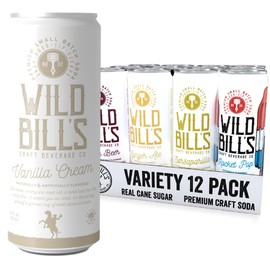 Wild Bill's 12 Flavor Craft Soda Soft Drinks Variety Pack, Root Beer, Strawberry Cream, Cola + MORE, Pure Cane Sugar, NO High Fructose Corn Syrup, Caffeine & Gluten Free, Vegan (12 oz, 12-Pack)
