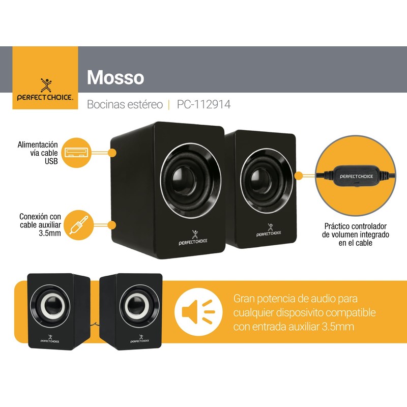 Perfect Choice BOCMST2900 Bocinas Estéreo Pc-112914, 2.0, Negro
