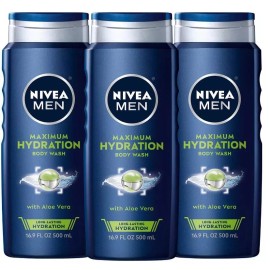 NIVEA MEN Maximum Hydration Body Wash, Aloe Vera  for Dry Skin, 16.9 Fl Oz -3pk