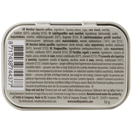 Barkleys Menthol Intense Liquorice Pellets. Pure Liquorice and Menthol 12 Mini Cans x 16 gr. Without Milk derivatives, Gluten, Eggs, Soy, Animal substances. Suitable for Vegetarians and Vegans