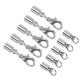 CoCud Leather Cord End Cap with Lobster Claw Clasps, 3.5mm ID, Jewelry Connector Findings Silver Tone - (Applications: for Bracelets Necklaces), 5-Pieces