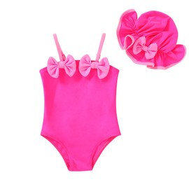 YOUNGER TREE Toddler Baby Girl Swimsuit Infant One Piece Bathing Suits with Hat Newborn Summer Beach Swimwear(3-6 Months,Hot Pink)