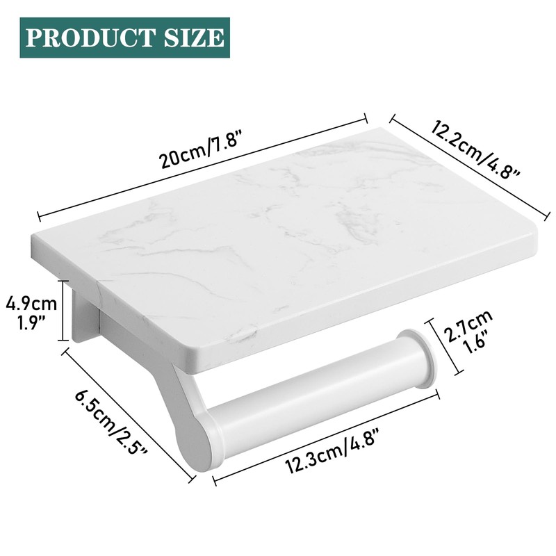 Hoimpro White Aluminum Toilet Paper Holder with White Natural Marble