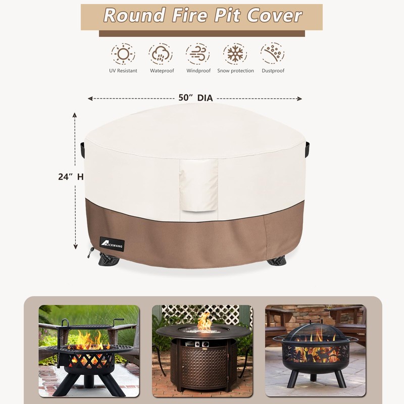 Alickwang Fire Pit Cover Round 50 Inch Waterproof,Outdoor Heavy Duty
