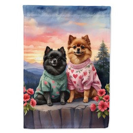 Caroline's Treasures DAC4679GF Pomeranian Two Hearts Garden Flag Mailbox Flag Decorative Yard Flag Banner Outside Patio Artwork Yard Flower Beds, Garden Size, Multicolor