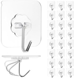 PapaPick Adhesive Wall Hook, 16 piece set heavy-duty thickened self-adhesive hook，33lb max loading，transparent, waterproof, bathroom, outdoor, kitchen, doors, practical tools. (24, 2.3″*2.3″ 33lb max)