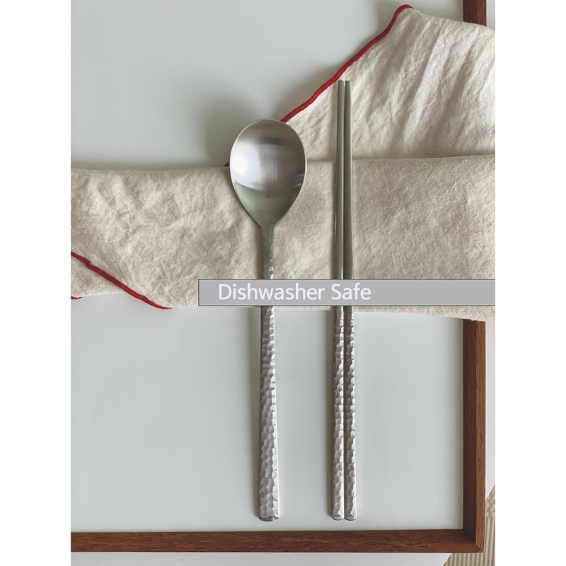 cozymomdeco Korean Made Silver Glossy Hammered Stainless Steel Korean Spoon