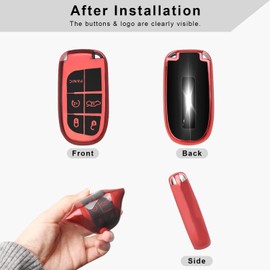 QBUC for Jeep Key Fob Cover Case with Keychain for Jeep Grand Cherokee Renegade Compass Dodge Journey Durango Challenger Charger Dart RAM Fiat Chrysler 200 300 Smart Remote (Red)