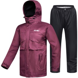 ILM Motorcycle Rain Suit for Women Waterproof Wear Resistant Protective Rain Gear 6 Pockets 2 Piece Set with Jacket and Pants Model RS02-Women (Women's Small, Wine Red)