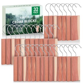 ESRICH Cedar Blocks for Clothes Storage,32 Pack with Metal Hooks,100% Natura Cedars Wood for Closets,Cedars Planks with Sandpaper,Cedar Chips for Closets and Drawers