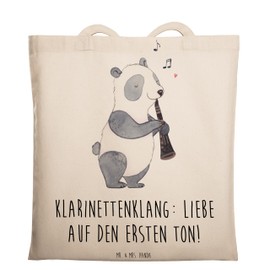Mr. & Mrs. Panda Carry Bag Clarinet Love - Gift, Clarinet Player, Music Lover, Beach Bag, Instruments, Bath Bag, White, Hand Drawn
