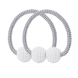 RIJAHO Magnetic Curtain Tiebacks, 2 Pieces Clips Rope Holdbacks Curtain Weaving Holder Buckles For Home Office Decorative (Grey)
