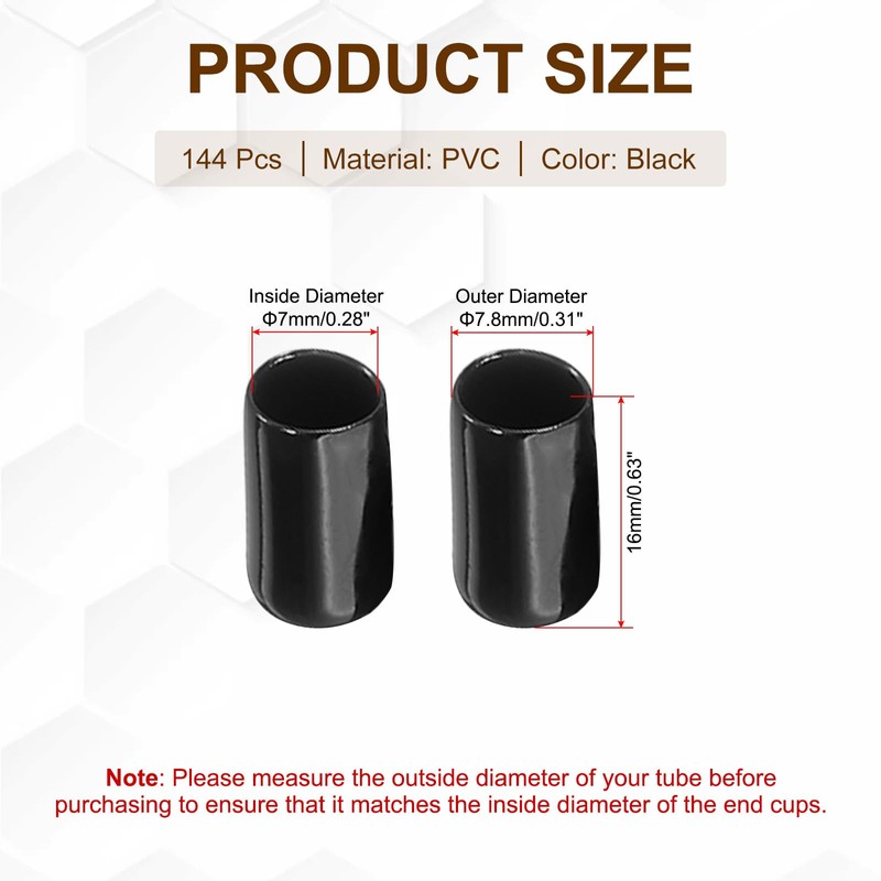 PATIKIL 7mm/0.28" Rubber End Caps, 144 Pcs Screw Caps Covers