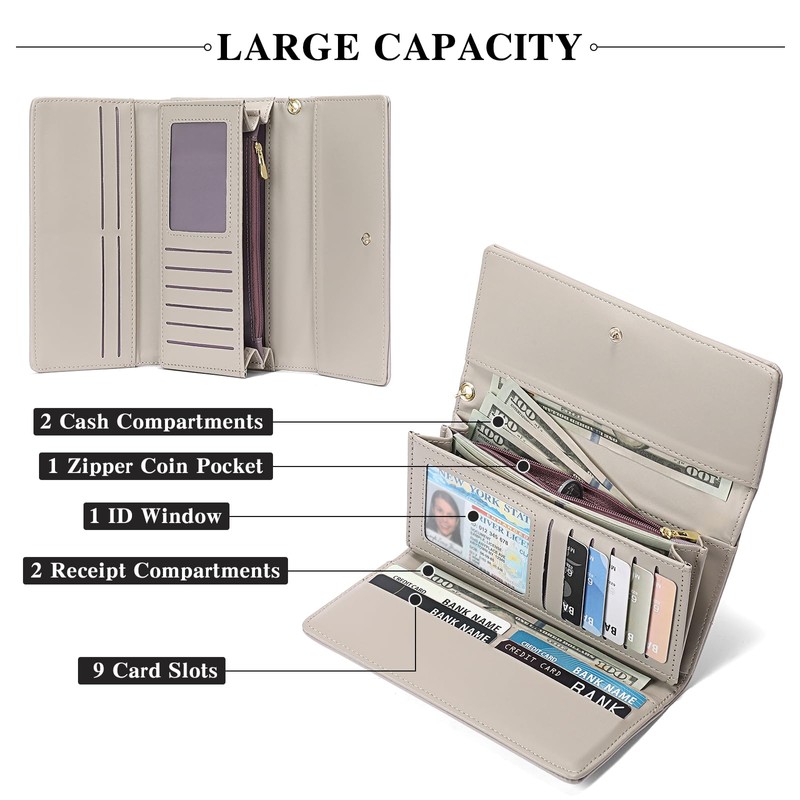 LEEXTON Multifunctional Women's Long Purse, Large Purse, PU Leather Wallet