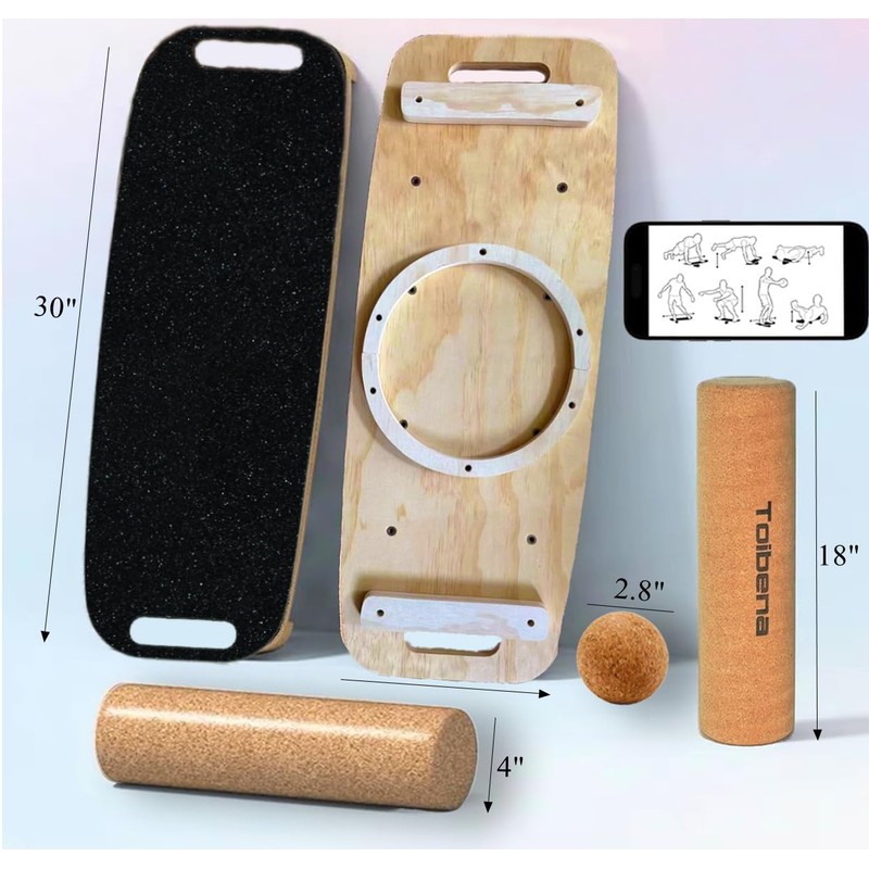 Toibena Balance Board Wooden &8 modes Trainer with Cork Roller