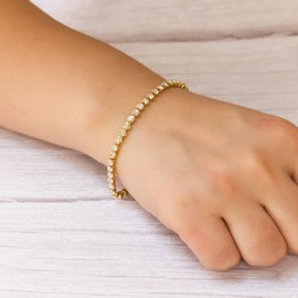 Philip Jones Gold Plated 3mm Tennis Bracelet Created with Zircondia® Crystals