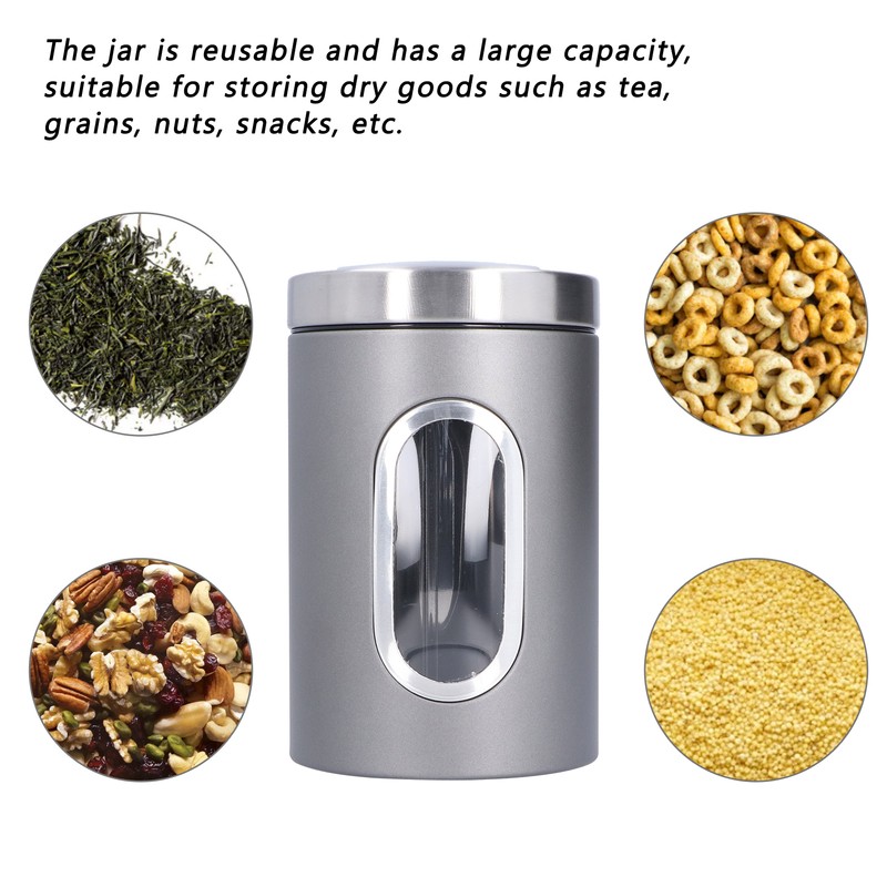 3Pcs Storage Jar Stainless Steel Food Tea Nut Container with