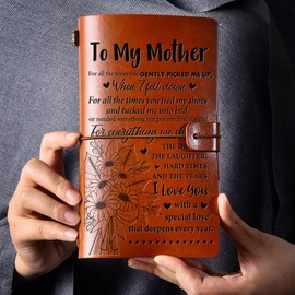 NGAEAK Floral Mom Leather Journal Notebook from Son Daughter - Mother I Love You Engraved Vintage Leather Travel Journal Embossed Writing Journal Gift for Mother's Day Birthday Christmas
