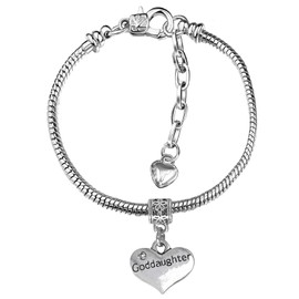 Goddaughter Girls Adjustable Starter Charm Bracelet with Heart Pendant and Gift Box