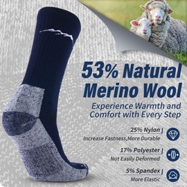 Merino Protect Merino Wool Socks for Men Warm Soft Hiking Socks Odor Resistant Crew Socks Hiking Hunting Cycling