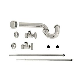 Westbrass D1538L-07 Pedestal Sink Lavatory Supply Line Kit with P-Trap and Round Handle Angle Stops, Satin Nickel